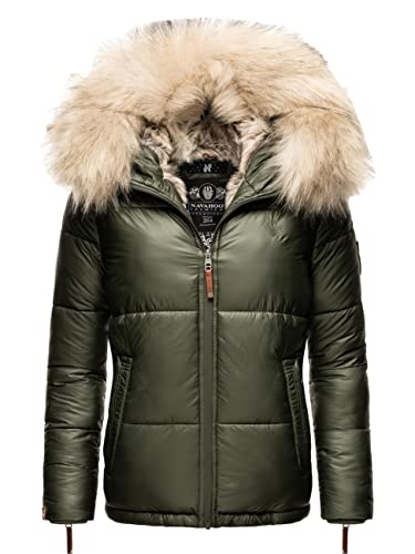 Navahoo Damen Winterjacke Steppjacke warm mit Kunstfellkapuze Tikunaa Olive Gr. XL von Navahoo