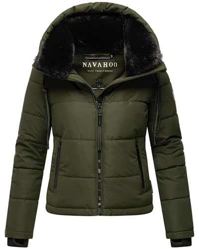 Navahoo Damen Winterjacke Steppjacke warm mit Abnehmbarer Kapuze und Kunstfellkragen Mit Liebe XIV Dark Olive Gr. XL von Navahoo