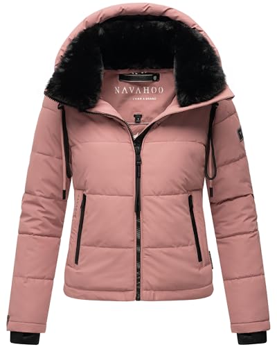 Navahoo Damen Winterjacke Steppjacke warm mit Abnehmbarer Kapuze und Kunstfellkragen Mit Liebe XIV Dark Rose Gr. L von Navahoo