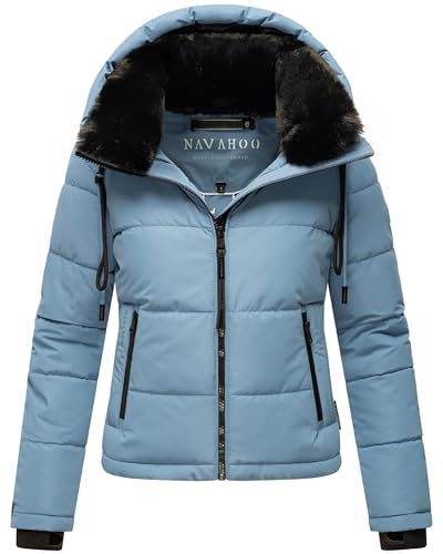 Navahoo Damen Winterjacke Steppjacke warm mit Abnehmbarer Kapuze und Kunstfellkragen Mit Liebe XIV Powder Blue Gr. L von Navahoo