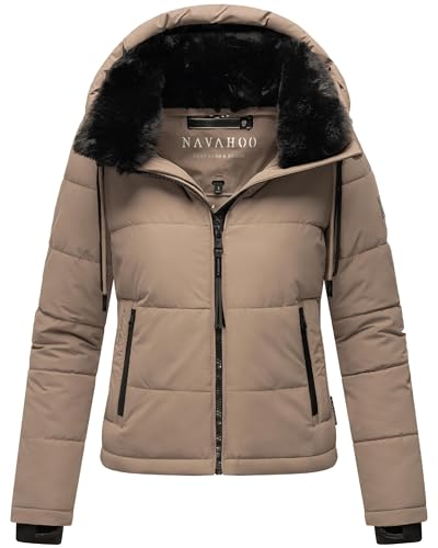 Navahoo Damen Winterjacke Steppjacke warm mit Abnehmbarer Kapuze und Kunstfellkragen Mit Liebe XIV Taupe Grey Gr. L von Navahoo