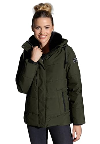 Navahoo Damen Winterjacke Winter Jacke gesteppt mit Teddyfell-Kragen Steppjacke B980 [B980-Sagja-Dark-Olive-Gr.L] von Navahoo