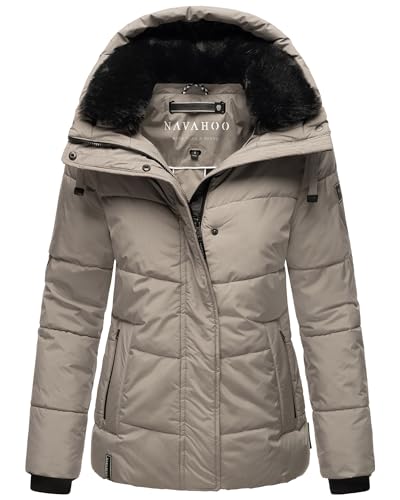 Navahoo Damen Winterjacke Winter Jacke gesteppt mit Teddyfell-Kragen Steppjacke B980 [B980-Sagja-Grau-Gr.S] von Navahoo