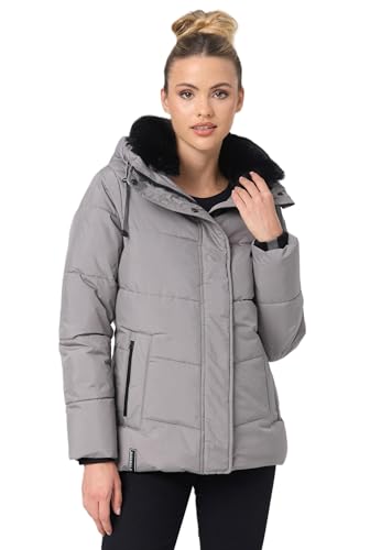 Navahoo Damen Winterjacke Winter Jacke gesteppt mit Teddyfell-Kragen Steppjacke B980 [B980-Sagja-Grau-Gr.XL] von Navahoo