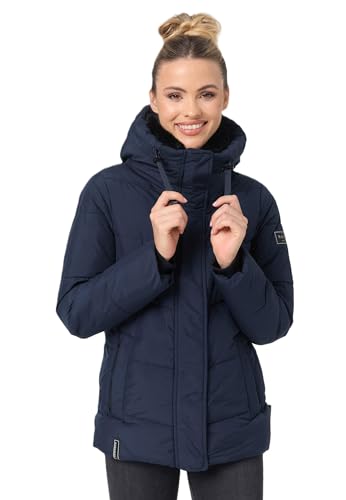 Navahoo Damen Winterjacke Winter Jacke gesteppt mit Teddyfell-Kragen Steppjacke B980 [B980-Sagja-Navy-Gr.XL] von Navahoo