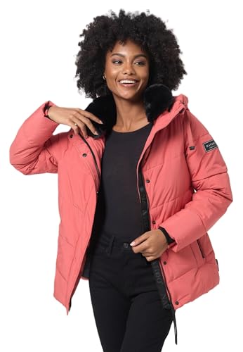 Navahoo Damen Winterjacke Winter Jacke gesteppt mit Teddyfell-Kragen Steppjacke B980 [B980-Sagja-Rouge-Gr.L] von Navahoo