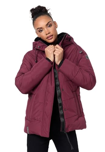 Navahoo Damen Winterjacke Winter Jacke gesteppt mit Teddyfell-Kragen Steppjacke B980 [B980-Sagja-Wine-Gr.XL] von Navahoo