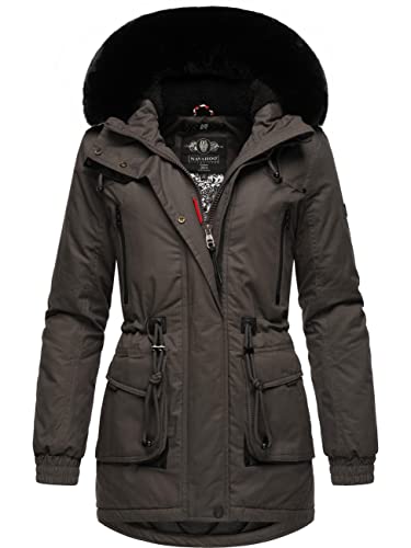 Navahoo Damen Winterjacke Wintermantel Baumwoll-Parka mit abnehmbarem Kunstfell Olessaa Anthracite Gr. S von Navahoo