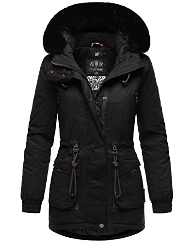 Navahoo Damen Winterjacke Wintermantel Baumwoll-Parka mit abnehmbarem Kunstfell Olessaa Black Gr. M von Navahoo