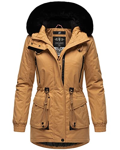Navahoo Damen Winterjacke Wintermantel Baumwoll-Parka mit abnehmbarem Kunstfell Olessaa Camel Gr. XXL von Navahoo
