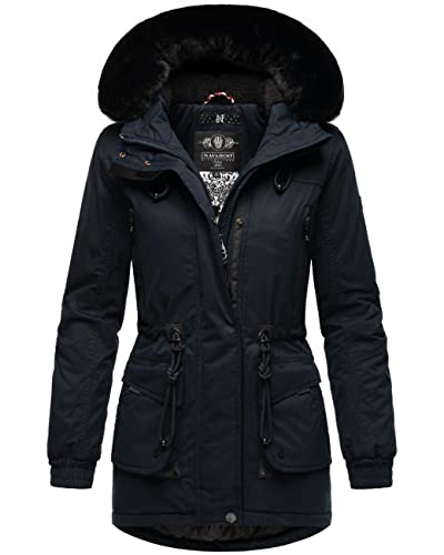 Navahoo Damen Winterjacke Wintermantel Baumwoll-Parka mit abnehmbarem Kunstfell Olessaa Navy Gr. M von Navahoo