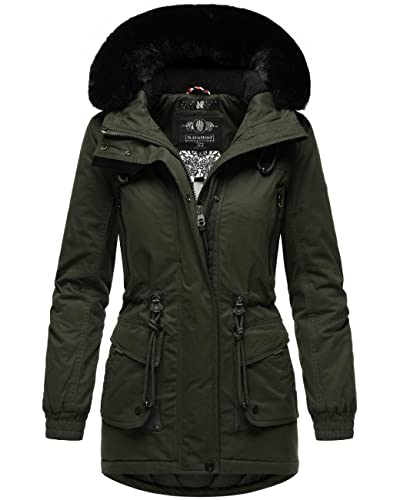 Navahoo Damen Winterjacke Wintermantel Baumwoll-Parka mit abnehmbarem Kunstfell Olessaa Olive Gr. M von Navahoo