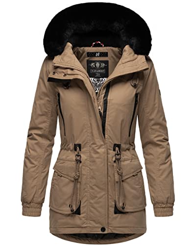 Navahoo Damen Winterjacke Wintermantel Baumwoll-Parka mit abnehmbarem Kunstfell Olessaa Taupe Gr. L von Navahoo