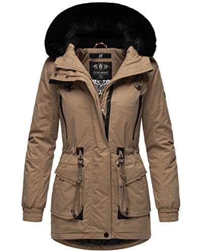Navahoo Damen Winterjacke Wintermantel Baumwoll-Parka mit abnehmbarem Kunstfell Olessaa Taupe Gr. M von Navahoo