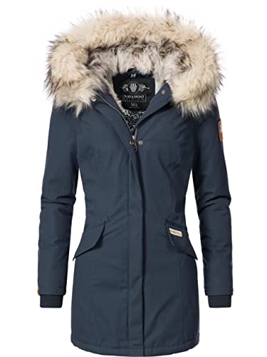 Navahoo Damen Winter Kurzmantel mit Kapuze Cristal Blau Gr. XL von Navahoo