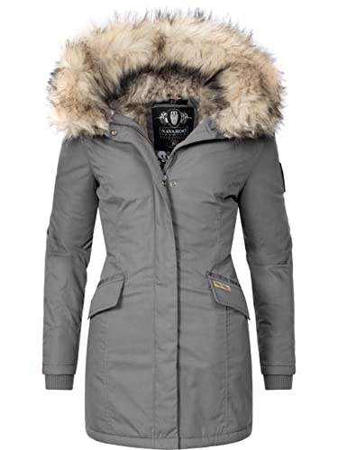 Navahoo Damen Winter Kurzmantel mit Kapuze Cristal Grau Gr. M von Navahoo