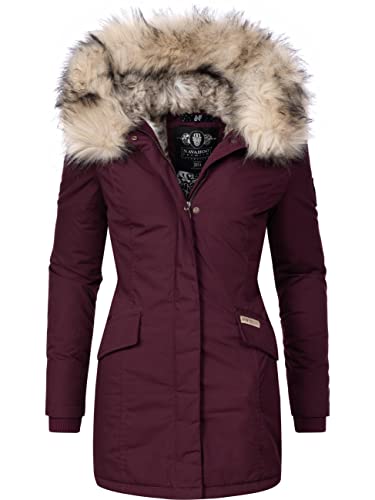 Navahoo Damen Winter Kurzmantel mit Kapuze Cristal Weinrot Gr. M von Navahoo