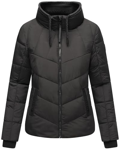 Navahoo Damen Winterjackel warme Steppjacke mit hohem Kragen und auffälligen Kordeln Liebesfee 14 Black Gr. XS von Navahoo