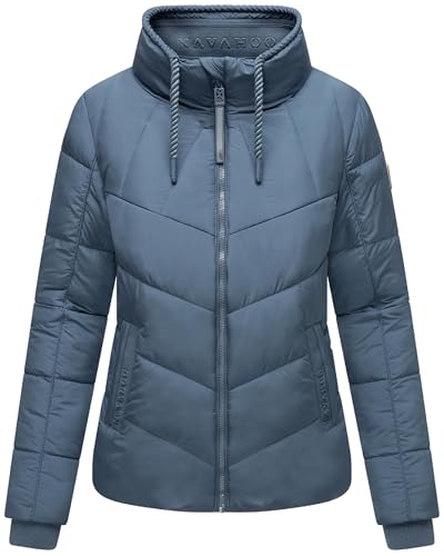 Navahoo Damen Winterjackel warme Steppjacke mit hohem Kragen und auffälligen Kordeln Liebesfee 14 Dusty Blue Gr. M von Navahoo