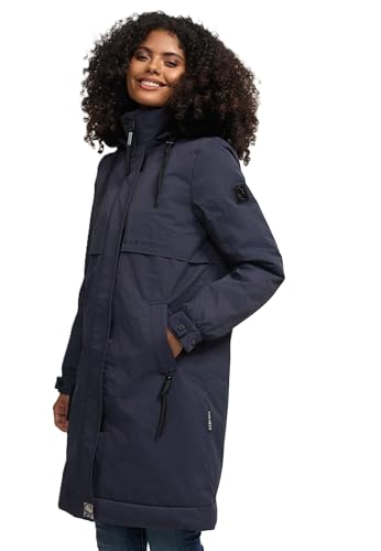 Navahoo Damen Winterjacke lang (XS-3XL) - abnehmbare Kapuze, Wasserabweisend, Parka, Taillenband innen, Warme Jacke Frauen - N039 (XXL, Navy) von Navahoo