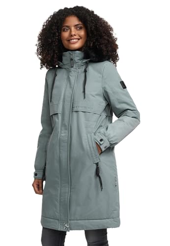 Navahoo Damen Winterjacke lang (XS-3XL) - abnehmbare Kapuze, Wasserabweisend, Parka, Taillenband innen, Warme Jacke Frauen - N039 (XXL, Storm-Blue) von Navahoo