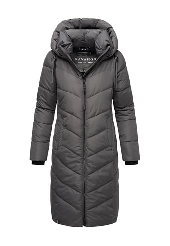 Navahoo Damen Winterjacke lang Stepp Winter Jacke gesteppt Kapuze B982 [B982-Sahnekatz-Anthra-Gr.4XL] von Navahoo