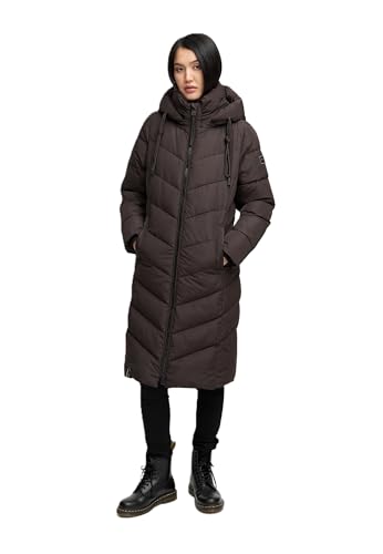 Navahoo Damen Winterjacke lang Stepp Winter Jacke gesteppt Kapuze B982 [B982-Sahnekatz-Choco-Gr.XL] von Navahoo