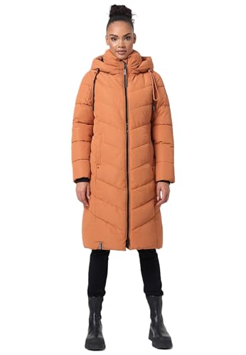 Navahoo Damen Winterjacke lang Stepp Winter Jacke gesteppt Kapuze B982 [B982-Sahnekatz-Cinnamon-Gr.S] von Navahoo