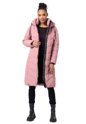 Navahoo Damen Winterjacke lang Stepp Winter Jacke gesteppt Kapuze B982 [B982-Sahnekatz-D-Rose-Gr.M] von Navahoo