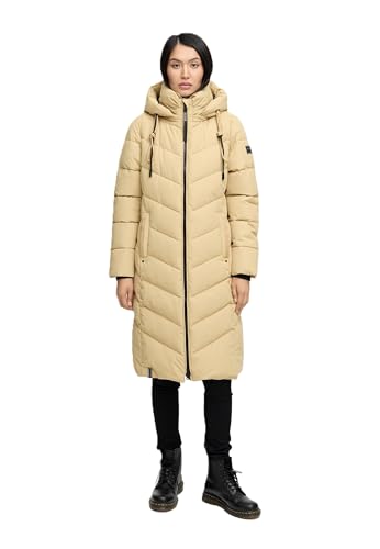 Navahoo Damen Winterjacke lang Stepp Winter Jacke gesteppt Kapuze B982 [B982-Sahnekatz-Sand-Gr.M] von Navahoo