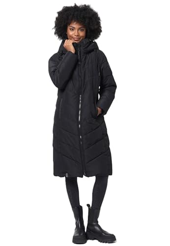 Navahoo Damen Winterjacke lang Stepp Winter Jacke gesteppt Kapuze B982 [B982-Sahnekatz-Schwarz-Gr.M] von Navahoo