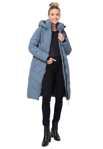 Navahoo Damen Winterjacke lang Stepp Winter Jacke gesteppt Kapuze B982 [B982-Sahnekatz-Sto-Blue-Gr.XL] von Navahoo