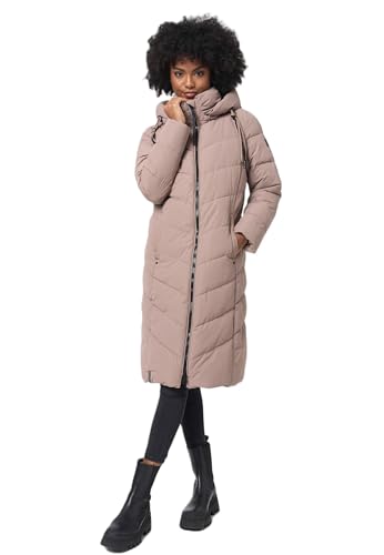 Navahoo Damen Winterjacke lang Stepp Winter Jacke gesteppt Kapuze B982 [B982-Sahnekatz-Tau-Grey-Gr.L] von Navahoo