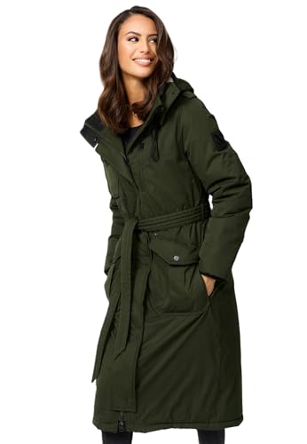 Navahoo Damen Winterjacke lang Winter Jacke warm Teddyfell Gürtel Kapuze B953 [B953-Hokulan-Dark-Olive-Gr.M] von Navahoo