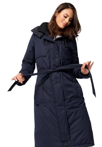 Navahoo Damen Winterjacke lang Winter Jacke warm Teddyfell Gürtel Kapuze B953 [B953-Hokulan-Navy-Gr.S] von Navahoo