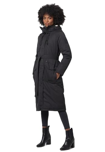 Navahoo Damen Winterjacke lang Winter Jacke warm Teddyfell Gürtel Kapuze B953 [B953-Hokulan-Schwarz-Gr.L] von Navahoo