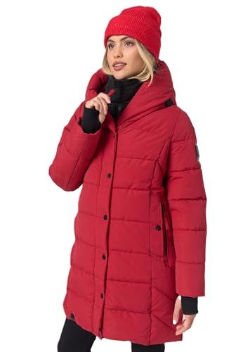 Navahoo Damen Winterjacke lang gesteppte Winter Jacke warm Kapuze B959 [B959-Knutschi-Dark-Red-Gr.L] von Navahoo