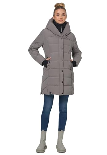 Navahoo Damen Winterjacke lang gesteppte Winter Jacke warm Kapuze B959 [B959-Knutschi-Grau-Gr.M] von Navahoo