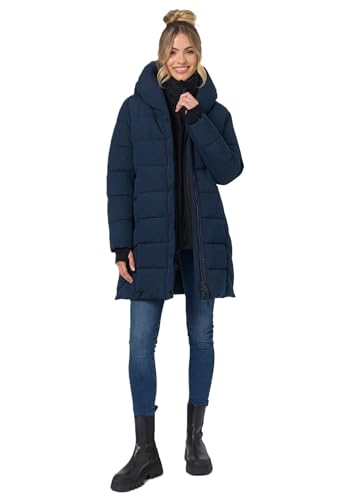 Navahoo Damen Winterjacke lang gesteppte Winter Jacke warm Kapuze B959 [B959-Knutschi-Navy-Gr.L] von Navahoo