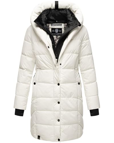 Navahoo Damen Winterjacke lang gesteppte Winter Jacke warm Kapuze B959 [B959-Knutschi-Offwhite-Gr.S] von Navahoo