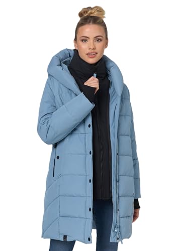 Navahoo Damen Winterjacke lang gesteppte Winter Jacke warm Kapuze B959 [B959-Knutschi-Pow-Blue-Gr.M] von Navahoo