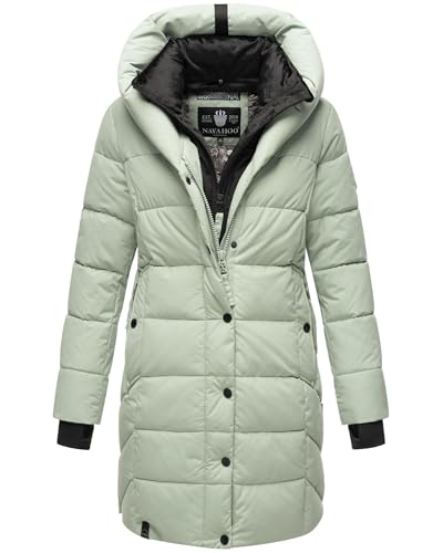 Navahoo Damen Winterjacke lang gesteppte Winter Jacke warm Kapuze B959 [B959-Knutschi-Smok-Mint-Gr.M] von Navahoo