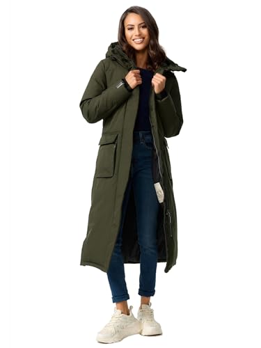 Navahoo Damen Winterjacke lang warme lange Winter Jacke Kapuze B983 [B983-Wolkenfro-D-Olive-Gr.M] von Navahoo