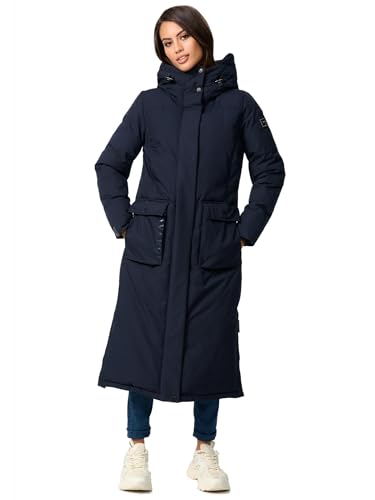 Navahoo Damen Winterjacke lang warme lange Winter Jacke Kapuze B983 [B983-Wolkenfro-Navy-Gr.S] von Navahoo