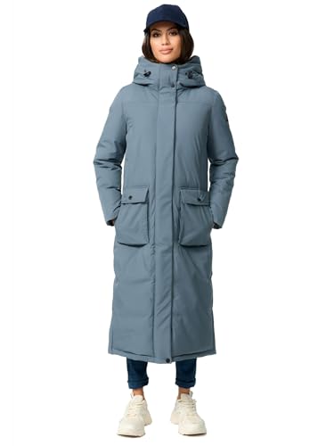 Navahoo Damen Winterjacke lang warme lange Winter Jacke Kapuze B983 [B983-Wolkenfro-Sto-Blue-Gr.M] von Navahoo