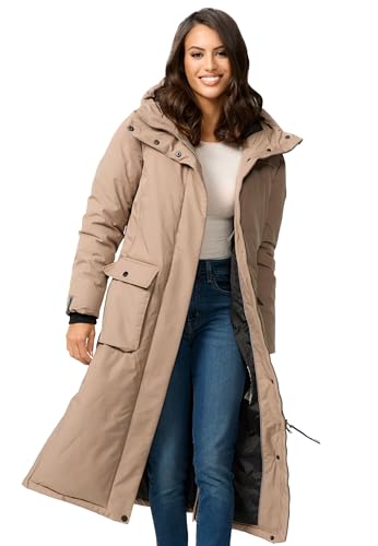 Navahoo Damen Winterjacke lang warme lange Winter Jacke Kapuze B983 [B983-Wolkenfro-Tau-Grey-Gr.S] von Navahoo