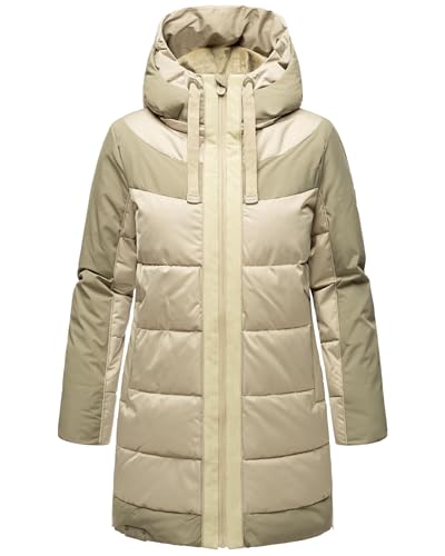 Navahoo Damen Winterjacke Lange Steppjcke warm mit Kapuze Samtkätzchen Pebble Grey Gr. L von Navahoo