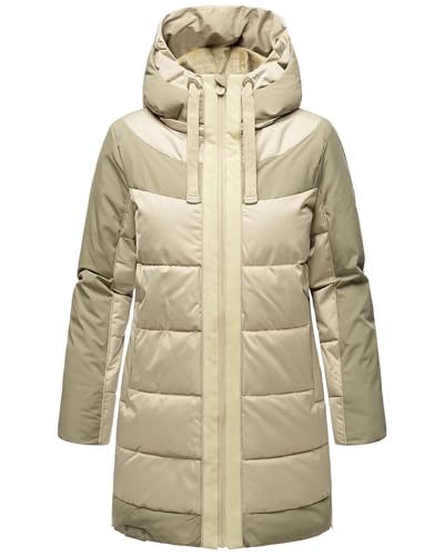 Navahoo Damen Winterjacke Lange Steppjcke warm wasserdicht mit Kapuze Samtkätzchen Pebble Grey Gr. M von Navahoo