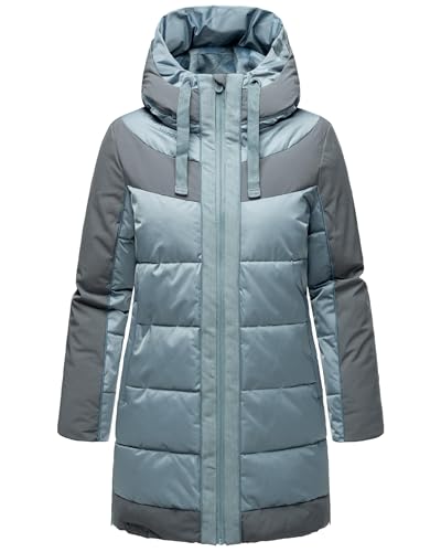 Navahoo Damen Winterjacke Lange Steppjcke warm wasserdicht mit Kapuze Samtkätzchen Powder Blue Gr. S von Navahoo