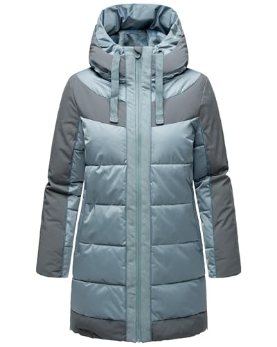 Navahoo Damen Winterjacke Lange Steppjcke warm mit Kapuze Samtkätzchen Powder Blue Gr. XXL von Navahoo
